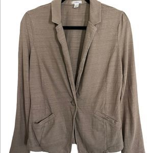 Caslon Woman’s Sz Large Blazer Tan Button Ruffle Stretch Pockets Comfort